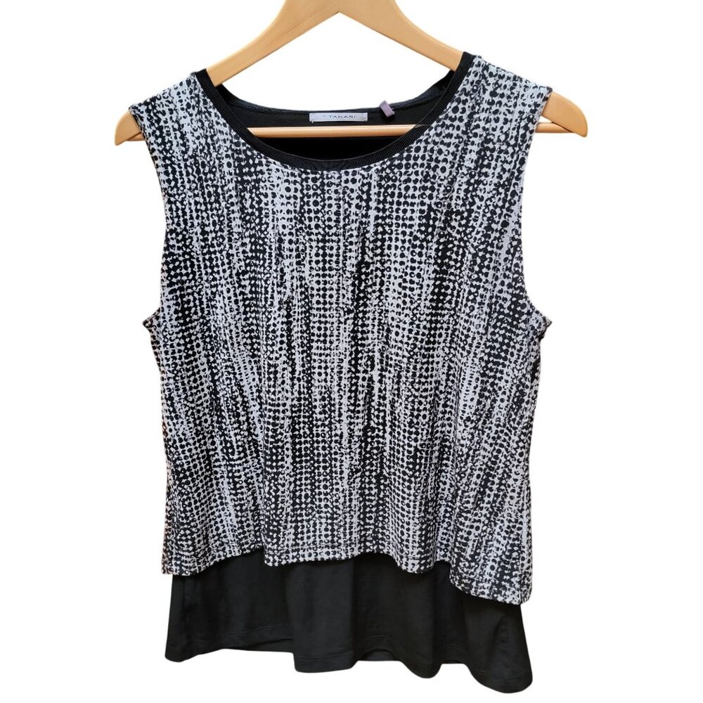 T Tahari Black and White Double Layered Sleeveless Career Casual Medium
